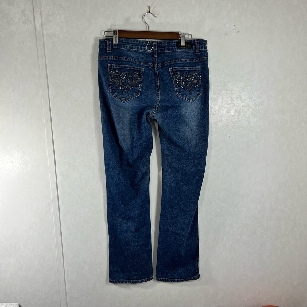 dKin Women's Straight Leg Blue Jeans Rhinestone Pockets - Picture 4 of 8